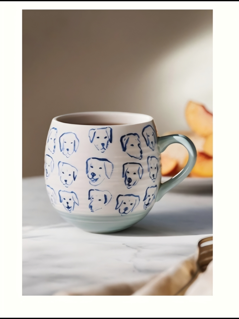 ANTHROPOLOGIE Leah Goren Happy Dog Face Ceramic Mug in Light Blue